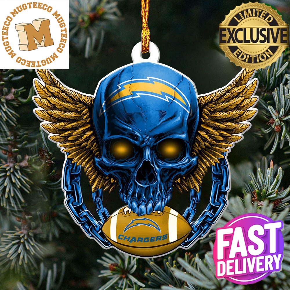 NFL Los Angeles Chargers Xmas Skull 2023 Holiday Gifts Christmas Decorations Ornament NFL Los Angeles Chargers Xmas Skull 2023 Holiday Gifts Christmas Decorations Ornament