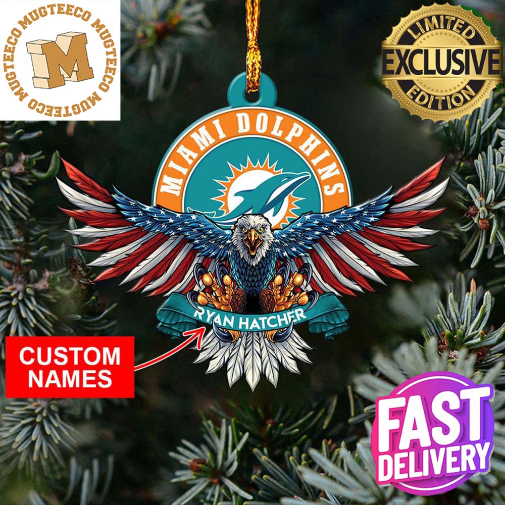 NFL Miami Dolphins Xmas American US Eagle Custom Name Ornament NFL Miami Dolphins Xmas American US Eagle Custom Name Ornament