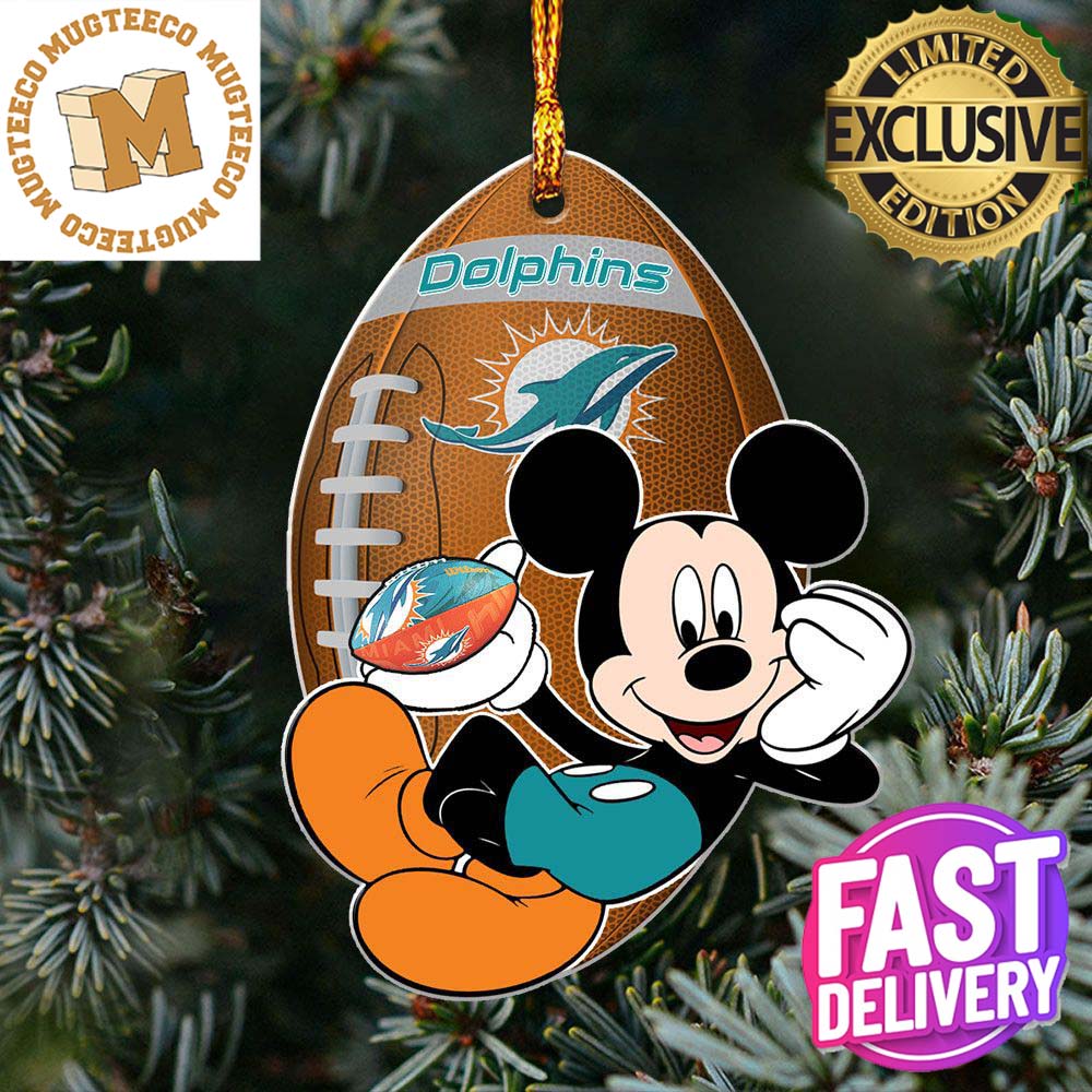 NFL Miami Dolphins Xmas Mickey Custom Name For Fans Christmas Tree Ornament NFL Miami Dolphins Xmas Mickey Custom Name For Fans Christmas Tree Ornament
