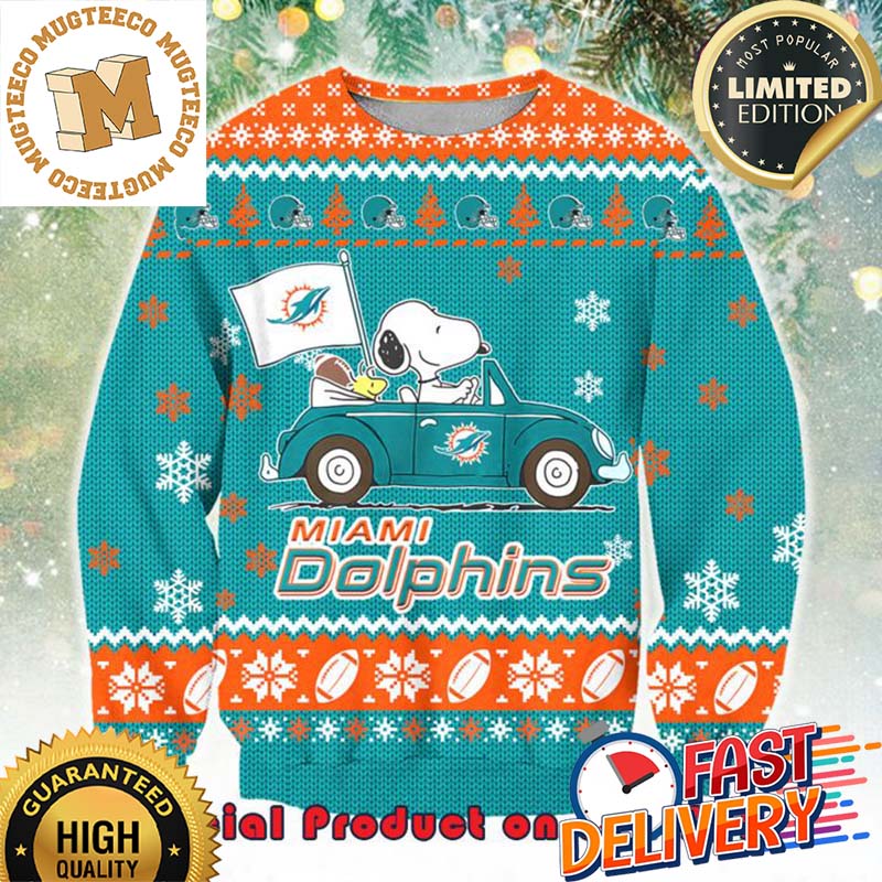 NFL Miami Dolphins x Snoopy Driving Car Ugly Christmas Sweater For Holiday 2023 Xmas Gifts NFL Miami Dolphins x Snoopy Driving Car Ugly Christmas Sweater For Holiday 2023 Xmas Gifts
