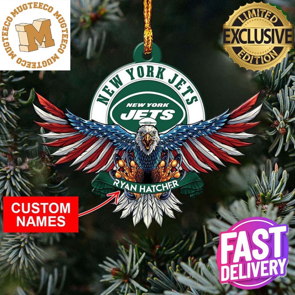 NFL New York Jets Xmas Gift For Fans American US Eagle Custom Name Ornament NFL New York Jets Xmas Gift For Fans American US Eagle Custom Name Ornament