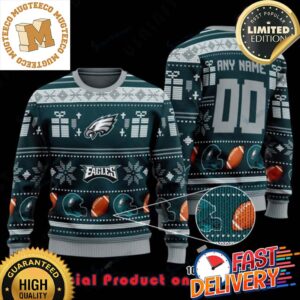 NFL Philadelphia Eagles Custom Woolen Pattern Custom Name Ugly Christmas Sweater For Holiday 2023 Xmas Gifts