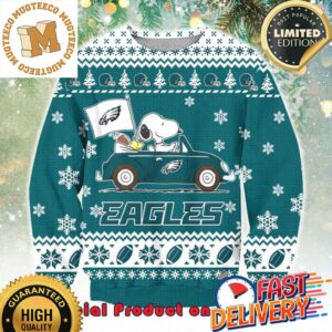 NFL Philadelphia Eagles x Snoopy Driving Car Ugly Christmas Sweater For Holiday 2023 Xmas Gifts