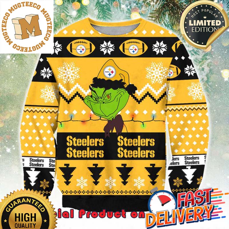 NFL Pittsburgh Steelers x The Grinch Santa Hat Snowflakes Ugly Christmas Sweater For Holiday 2023 Xmas Gifts NFL Pittsburgh Steelers x The Grinch Santa Hat Snowflakes Ugly Christmas Sweater For Holiday 2023 Xmas Gifts