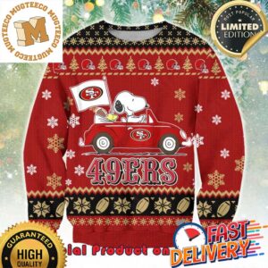 NFL San Francisco 49ers x Snoopy Driving Car Ugly Christmas Sweater For Holiday 2023 Xmas Gifts