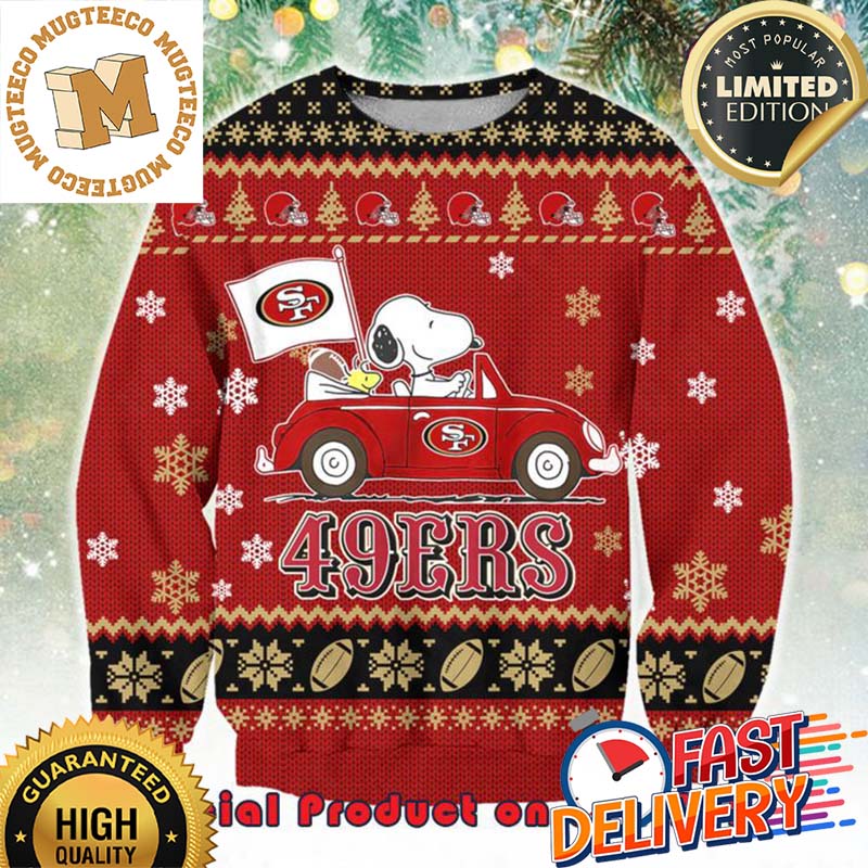 NFL San Francisco 49ers x Snoopy Driving Car Ugly Christmas Sweater For Holiday 2023 Xmas Gifts NFL San Francisco 49ers x Snoopy Driving Car Ugly Christmas Sweater For Holiday 2023 Xmas Gifts