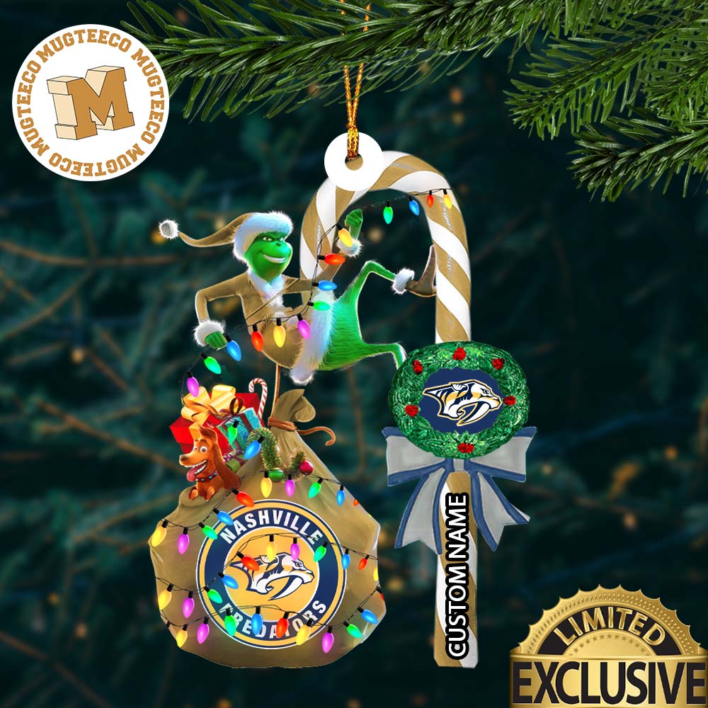 Nashville Predators NHL Grinch Candy Cane Personalized Xmas Gifts Christmas Tree Decorations Ornament Nashville Predators NHL Grinch Candy Cane Personalized Xmas Gifts Christmas Tree Decorations Ornament