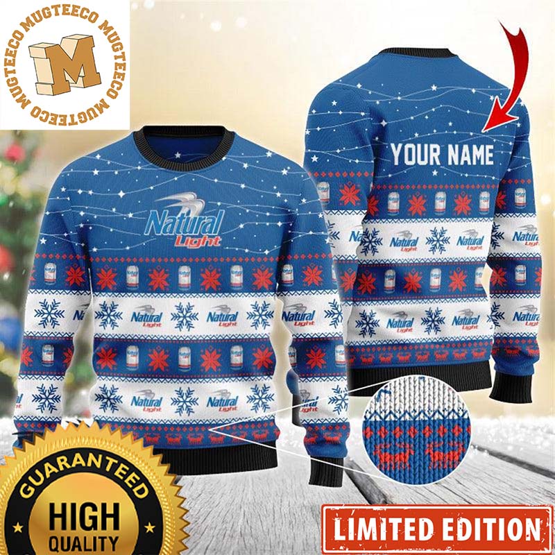 Natural Light Personalized Christmas Twinkle Lights Snowflakes Knitting White And Blue Holiday Ugly Sweater Natural Light Personalized Christmas Twinkle Lights Snowflakes Knitting White And Blue Holiday Ugly Sweater