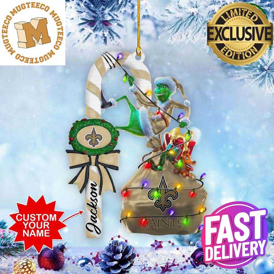 New Orleans Saints NFL Grinch Candy Cane Personalized Xmas Gifts Christmas Tree Decorations Ornament New Orleans Saints NFL Grinch Candy Cane Personalized Xmas Gifts Christmas Tree Decorations Ornament