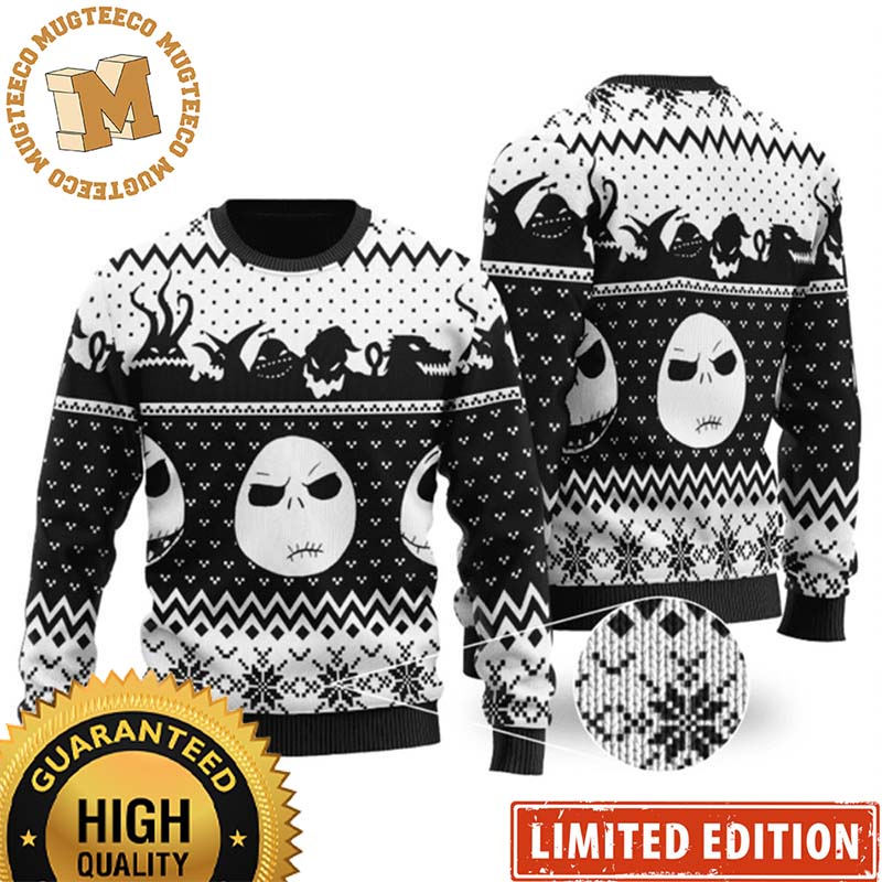 Nightmare Before Christmas Jack Skellington Faces Knitting Black And White Holiday Ugly Sweater Nightmare Before Christmas Jack Skellington Faces Knitting Black And White Holiday Ugly Sweater
