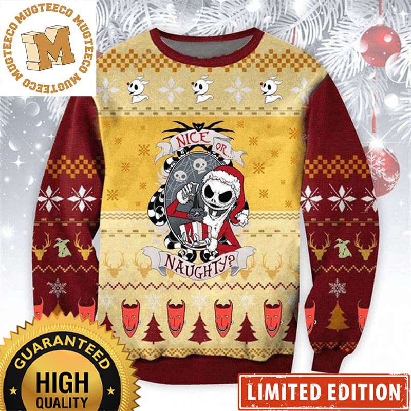Nightmare Before Christmas Nice Or Naughty Jack Skellington Santa Funny Holiday Ugly Sweater Nightmare Before Christmas Nice Or Naughty Jack Skellington Santa Funny Holiday Ugly Sweater