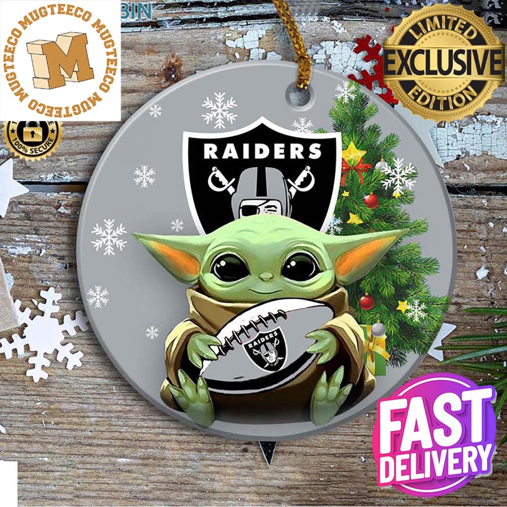 Oakland Raiders Baby Yoda NFL Custom Name 2023 Holiday Gifts Christmas Decorations Ornament Oakland Raiders Baby Yoda NFL Custom Name 2023 Holiday Gifts Christmas Decorations Ornament