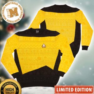 Official Star Trek Trek The Halls Captain Kirk Uniform Yellow Ugly Christmas Sweater