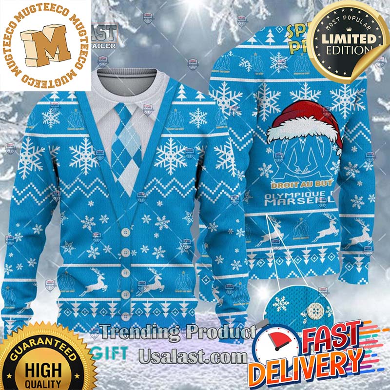 Olympique de Marseille Ligue 1 Cardigan Ugly Christmas Sweater For Holiday 2023 Xmas Gifts Olympique de Marseille Ligue 1 Cardigan Ugly Christmas Sweater For Holiday 2023 Xmas Gifts