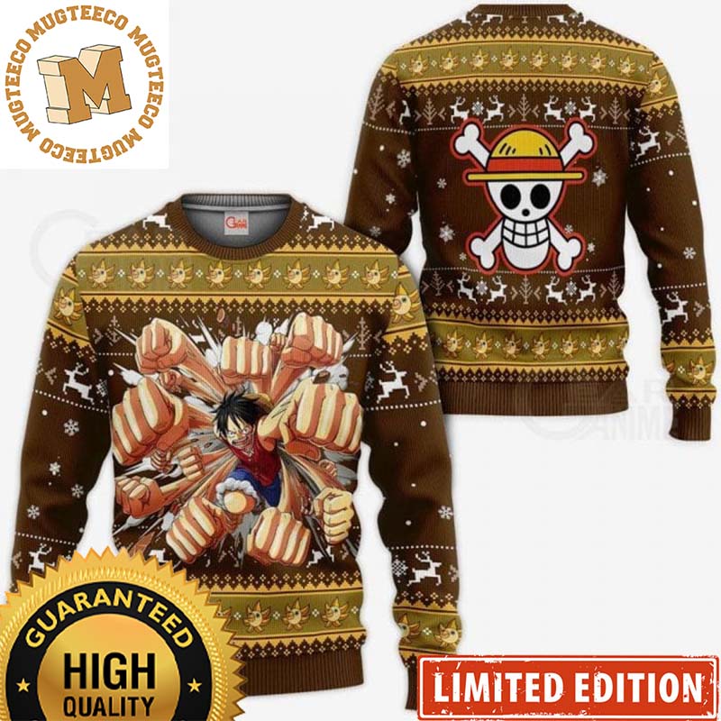 One Piece Luffy Gomu Gomu Gatling Gun Signature Move Christmas Ugly Sweater One Piece Luffy Gomu Gomu Gatling Gun Signature Move Christmas Ugly Sweater