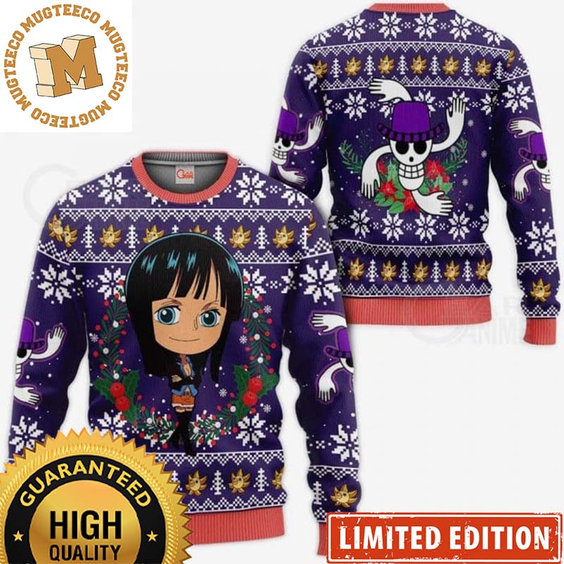 One Piece Nico Robin Christmas Wreath Knitted Purple Ugly Christmas Sweater Anime Xmas One Piece Nico Robin Christmas Wreath Knitted Purple Ugly Christmas Sweater Anime Xmas