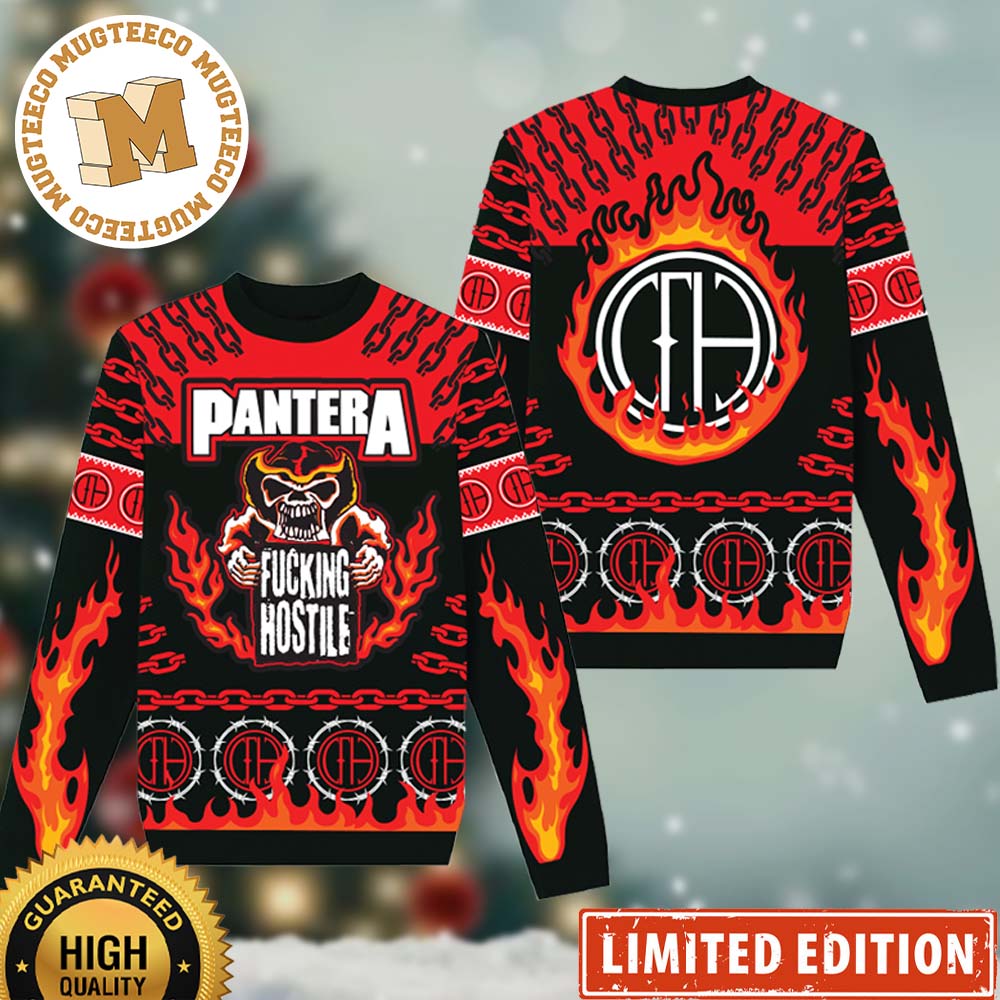 Pantera Fucking Hostile Holiday 2023 Xmas Gifts Ugly Christmas Sweater Pantera Fucking Hostile Holiday 2023 Xmas Gifts Ugly Christmas Sweater
