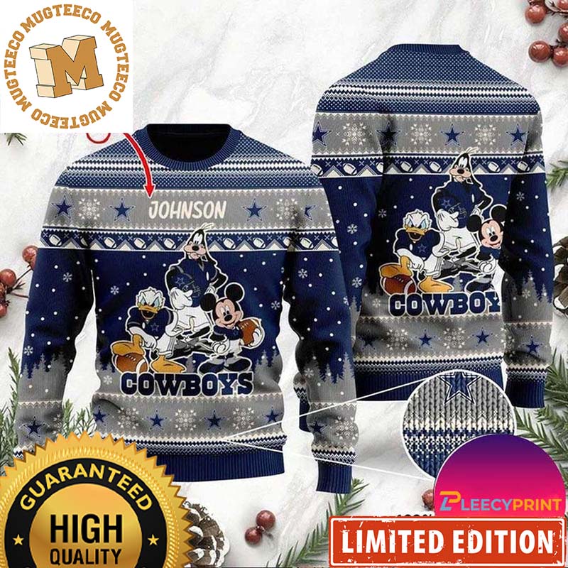 Personalized Dallas Cowboys Disney Donald Duck Mickey Mouse Goofy Players 2023 Christmas Ugly Sweater Personalized Dallas Cowboys Disney Donald Duck Mickey Mouse Goofy Players 2023 Christmas Ugly Sweater