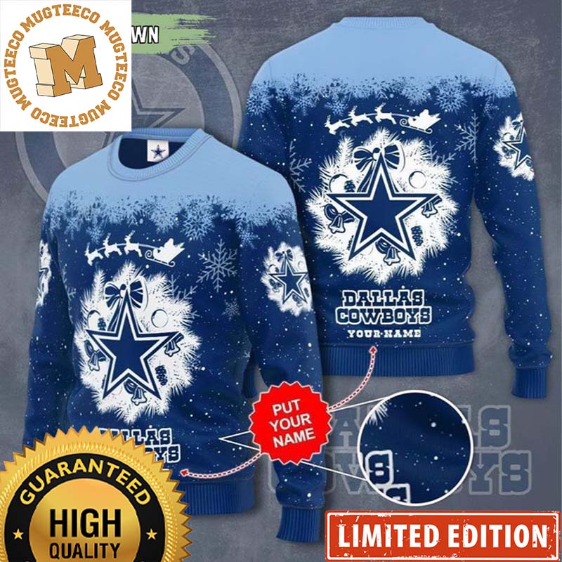 Personalized Dallas Cowboys Wreath Snowflake Ugly Christmas Sweater - Dallas Cowboys Christmas Sweater Personalized Dallas Cowboys Wreath Snowflake Ugly Christmas Sweater - Dallas Cowboys Christmas Sweater