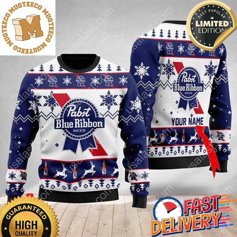 Personalized Name Pabst Blue Ribbon Ugly Christmas Sweater For Holiday 2023 Xmas Gifts Personalized Name Pabst Blue Ribbon Ugly Christmas Sweater For Holiday 2023 Xmas Gifts