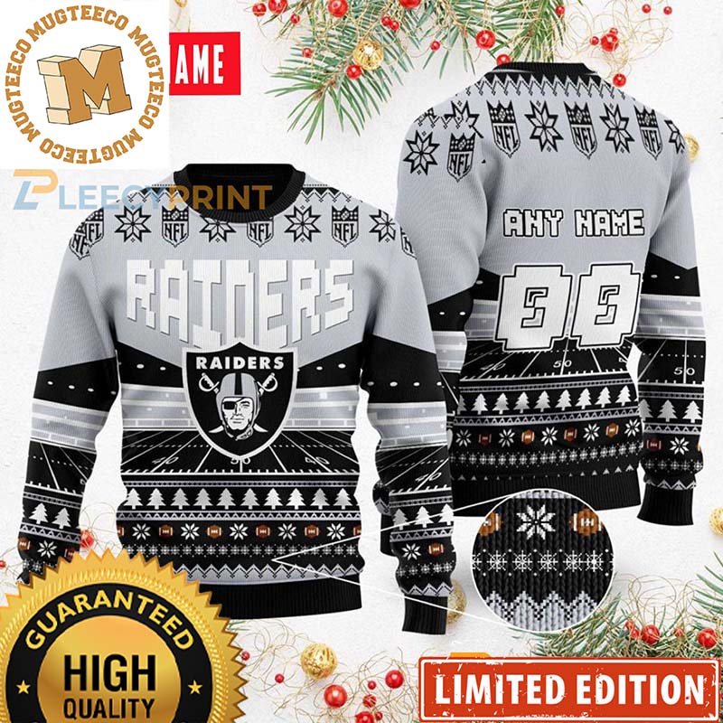 Personalized Raiders Custom Name Number Football Field Ugly Wool Sweater Christmas Personalized Raiders Custom Name Number Football Field Ugly Wool Sweater Christmas