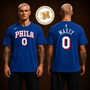 Philadelphia 76ers Tyrese Maxey Nike Royal Icon Edition Name & Number Two Sided Unisex T Shirt