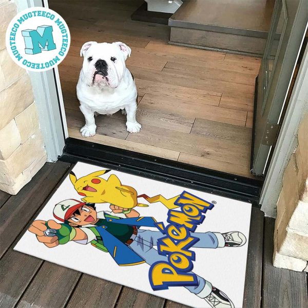 Pikachu And Satoshi Pokemon In White Background For House Decor Doormat Pikachu And Satoshi Pokemon In White Background For House Decor Doormat