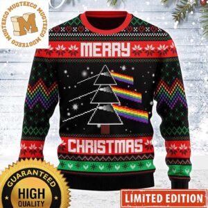 Pink Floyd Merry Christmas Pine Tree Knitted Rainbow Holiday Ugly Sweater 2023