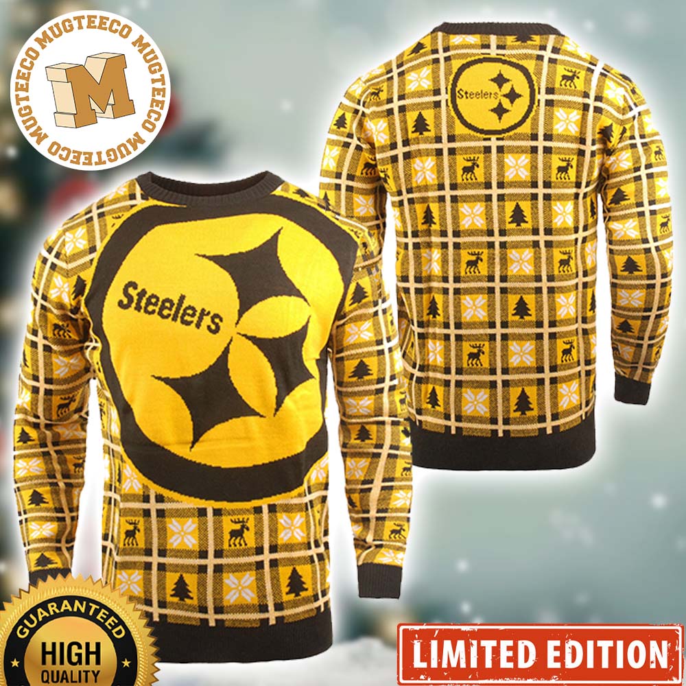 Pittsburgh Steelers NFL Big Logo Checker Ugly Christmas Sweater Pittsburgh Steelers NFL Big Logo Checker Ugly Christmas Sweater