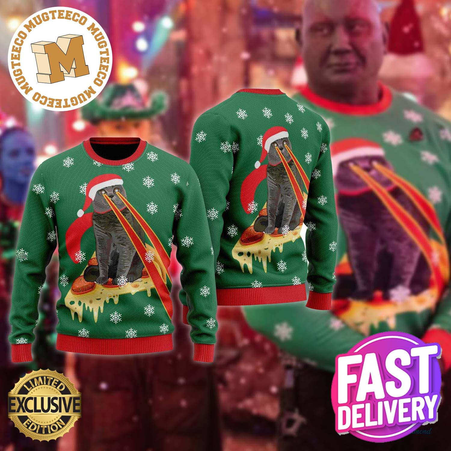 Pizza Cat With Laser Eyes The Guardians Of The Galaxy Holiday Special Ugly Christmas Sweater Pizza Cat With Laser Eyes The Guardians Of The Galaxy Holiday Special Ugly Christmas Sweater