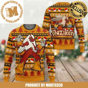 Pokemon Blaziken Knitting Pokeball Pine Tree Oramhe Anime Manga Ugly Xmas Sweater