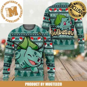 Pokemon Bulbasaur Lovely Knitting Pokeball Pattern Knitting Blue Ugly Christmas Sweater
