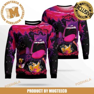 Pokemon Gigantimax Gengar Funny Scene Ugly Christmas Sweater 2023