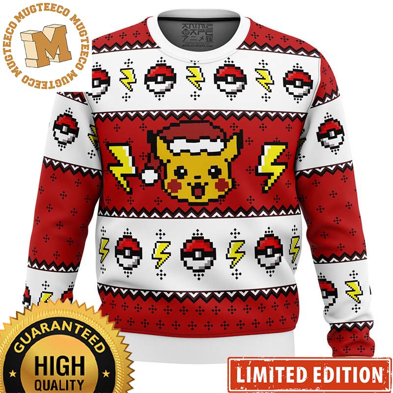 Pokemon Santa Pikachu Pixel Style Knitted Pokeball And Lightning Ugly Christmas Sweater 2023 Pokemon Santa Pikachu Pixel Style Knitted Pokeball And Lightning Ugly Christmas Sweater 2023