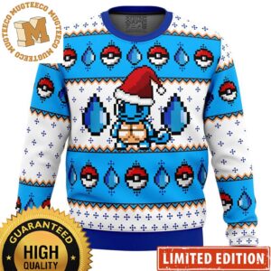 Pokemon Squirtle Santa Pixel Style Knitted Pokeball And Water Blue Ugly Christmas Sweater