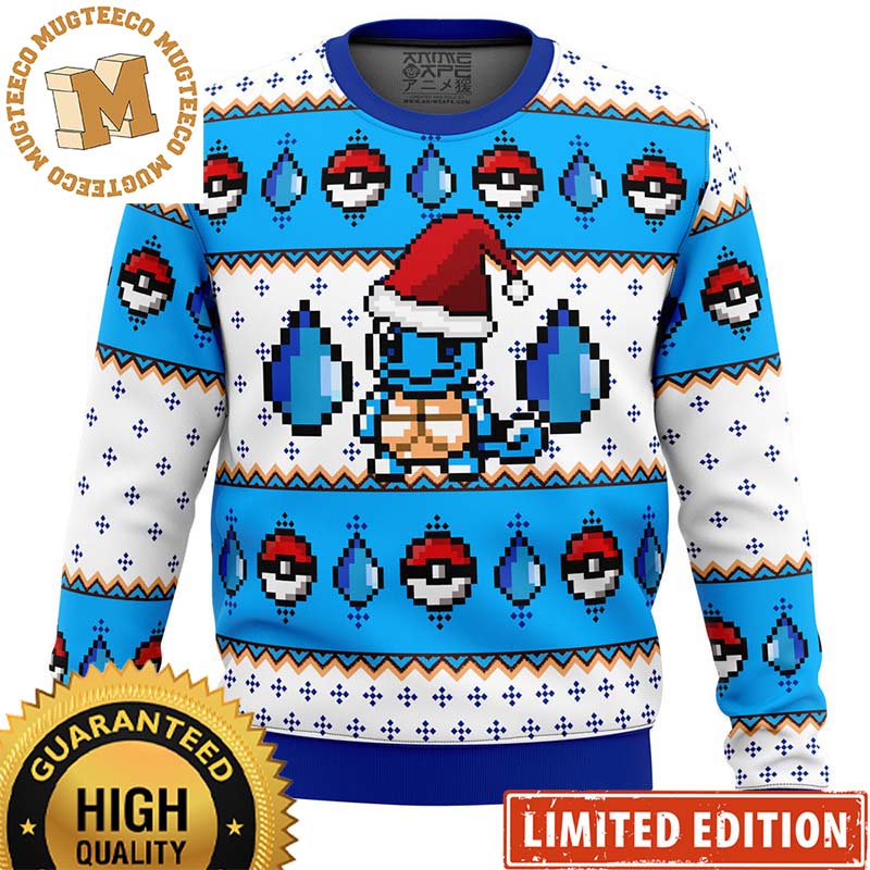 Pokemon Squirtle Santa Pixel Style Knitted Pokeball And Water Blue Ugly Christmas Sweater Pokemon Squirtle Santa Pixel Style Knitted Pokeball And Water Blue Ugly Christmas Sweater