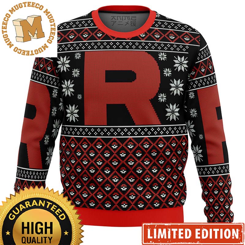 Pokemon Team Rocket Logo Knitted Red Black Ugly Christmas Sweater Pokemon Team Rocket Logo Knitted Red Black Ugly Christmas Sweater