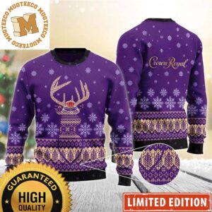 Purple Crown Royal Reindeer Snowy Night Snowflakes Knitting Purple Christmas Ugly Sweater
