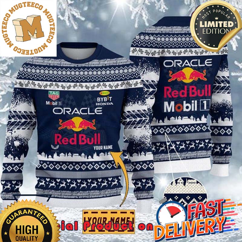 Red Bull F1 Racing Team Custom Name Ugly Christmas Sweater For Holiday 2023 Xmas Gifts Red Bull F1 Racing Team Custom Name Ugly Christmas Sweater For Holiday 2023 Xmas Gifts
