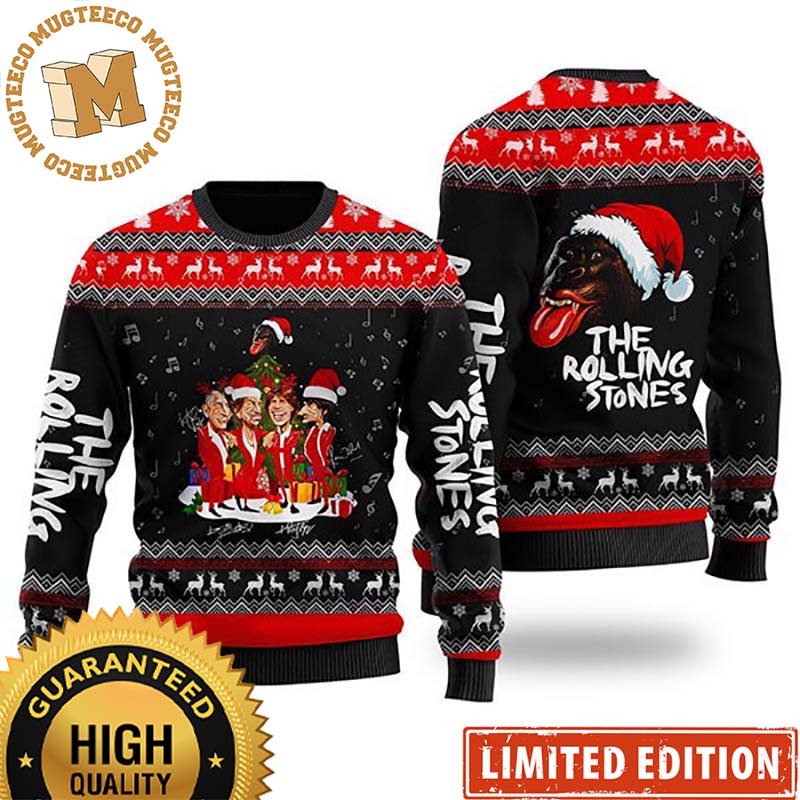 Rolling Stones Band Caricatures And Santa Monkey Christmas Ugly Sweater 2023 Rolling Stones Band Caricatures And Santa Monkey Christmas Ugly Sweater 2023