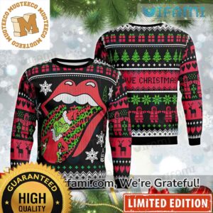 Rolling Stones Big Tounge Unexpected Grinch Stole The Christmas Holiday Ugly Sweater