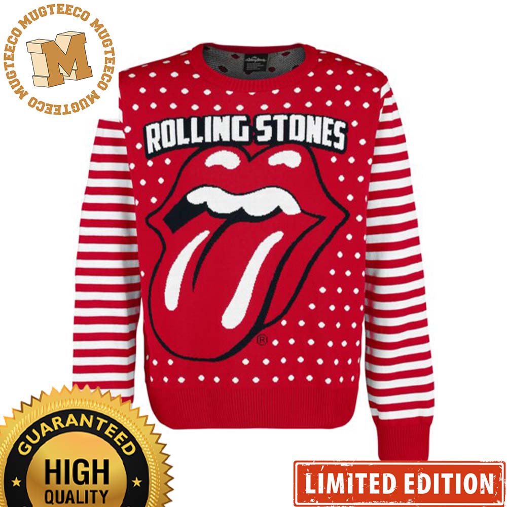 Rolling Stones Candy Crane Style Ugly Christmas Sweater Rolling Stones Candy Crane Style Ugly Christmas Sweater