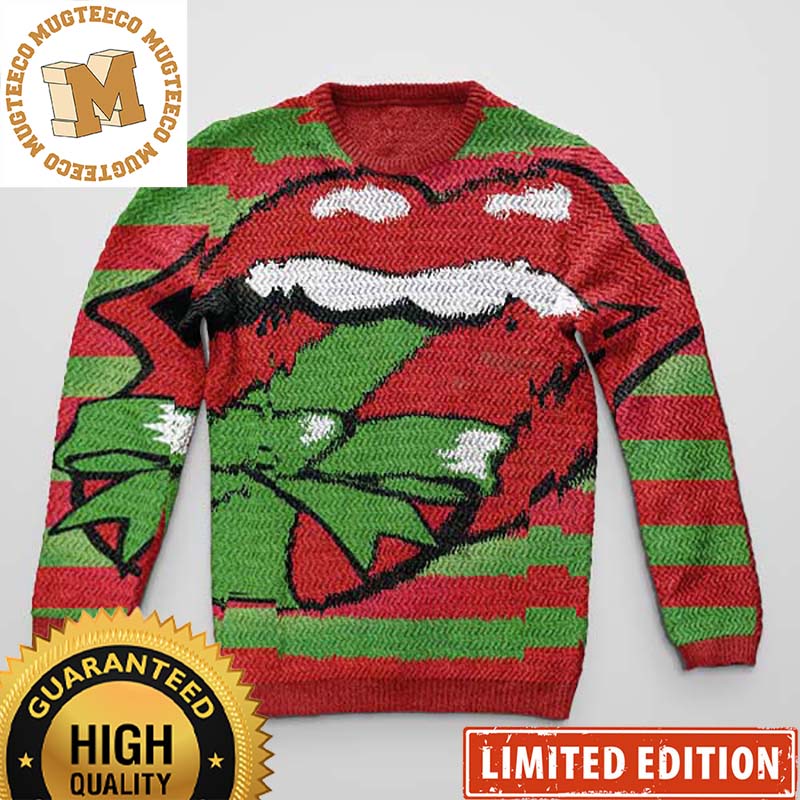 Rolling Stones Gift Tongue Red And Green Stripes Ugly Christmas Sweater Rolling Stones Gift Tongue Red And Green Stripes Ugly Christmas Sweater