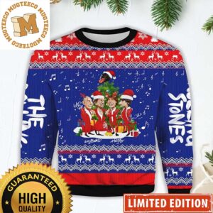 Rolling Stones Rock Band Members Santa Costume Ugly Christmas Sweater