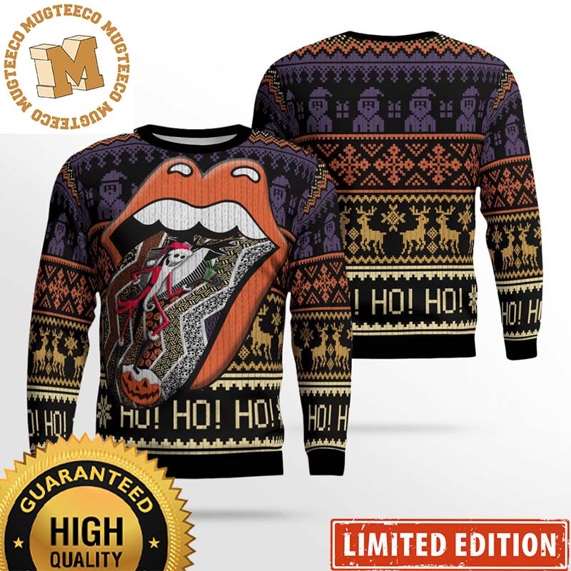 Rolling Stones Santa Jack Skelington Ugly Christmas Sweater Rolling Stones Santa Jack Skelington Ugly Christmas Sweater