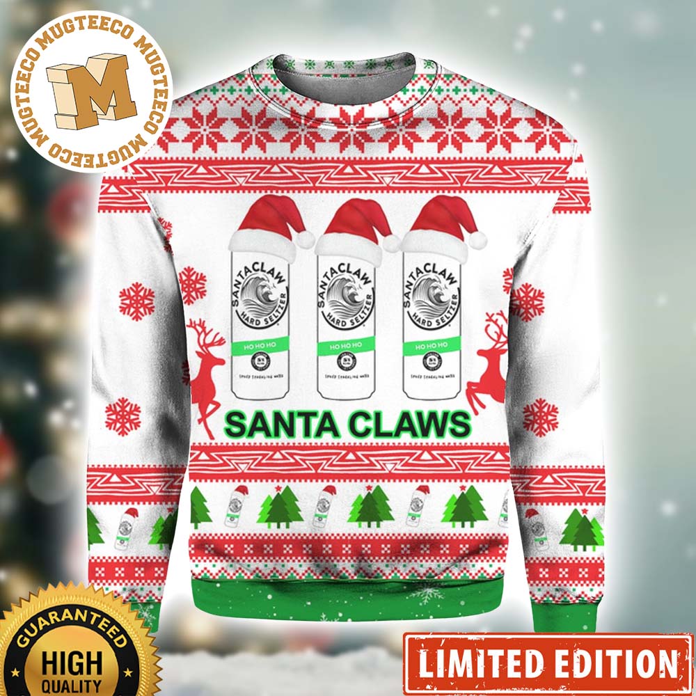 Santa Claws White Claw Beer 3D Ugly Christmas Sweater Santa Claws White Claw Beer 3D Ugly Christmas Sweater