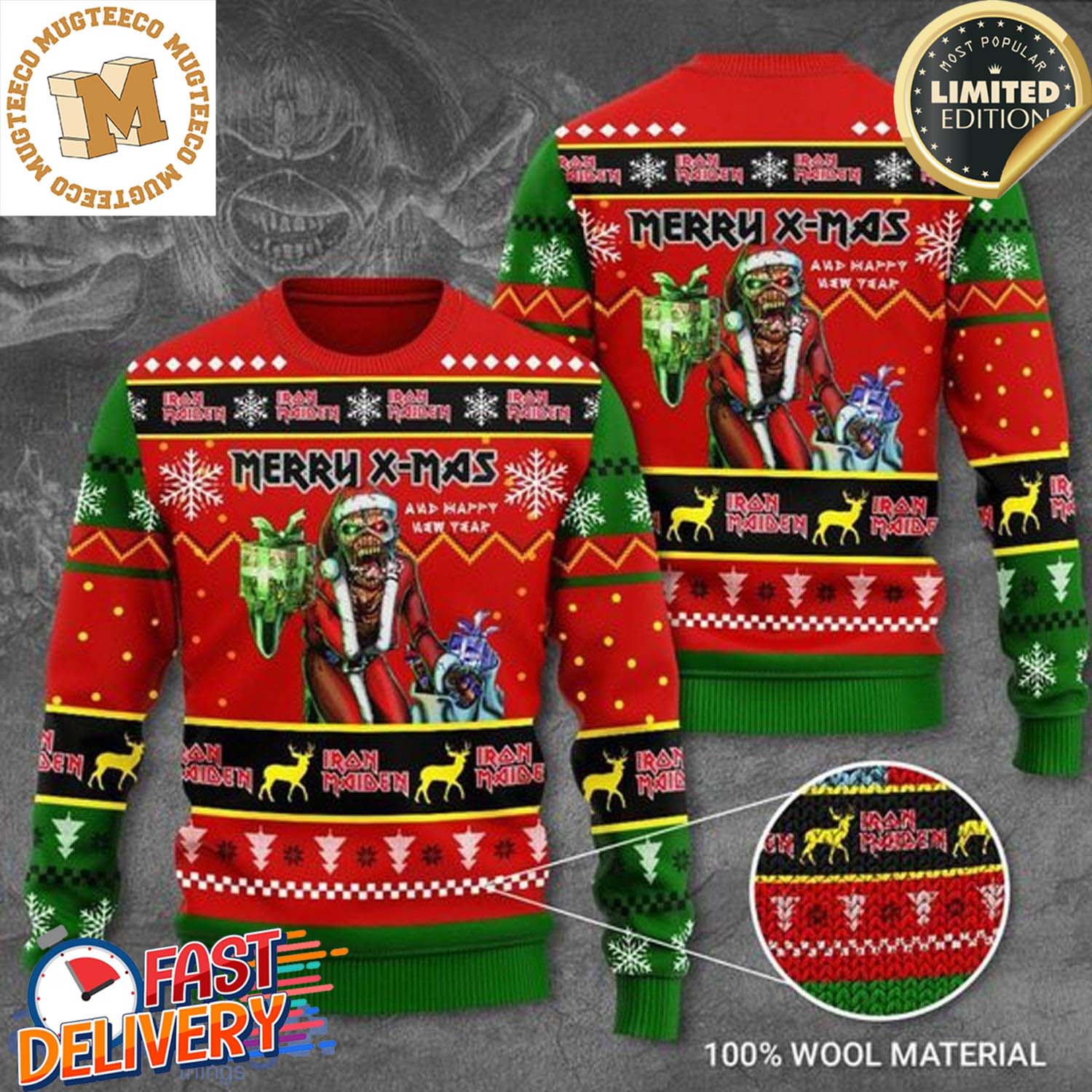 Santa Eddie Iron Maiden Merry X-Mas And Happy New Year Ugly Christmas Sweater Santa Eddie Iron Maiden Merry X-Mas And Happy New Year Ugly Christmas Sweater