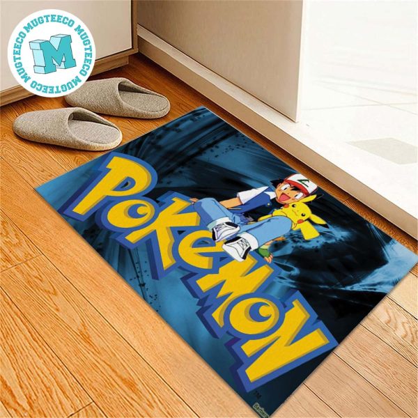 Satoshi And Pikachu With Big Logo Pokemon For House Decor Doormat Satoshi And Pikachu With Big Logo Pokemon For House Decor Doormat