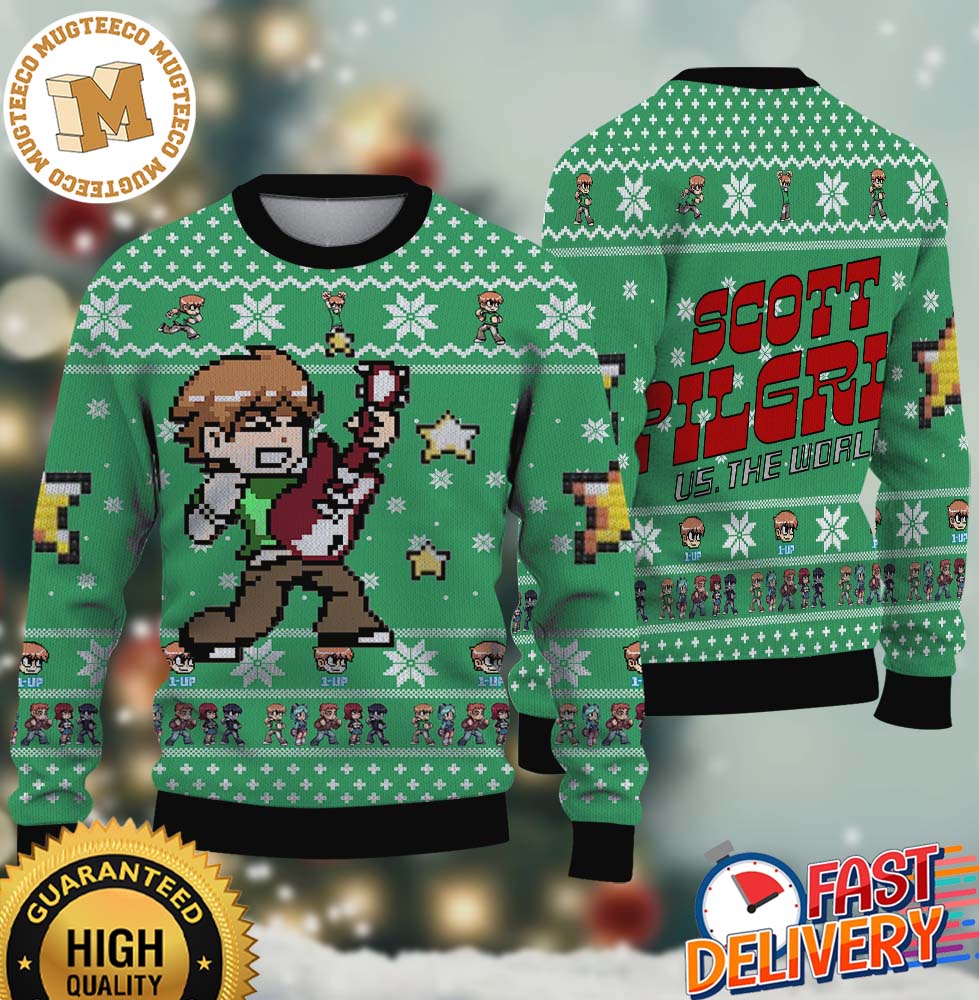 Scott Pilgrim Vs The World Scott Sprite Playing Bass Ugly Christmas Sweater Gift For Holiday Scott Pilgrim Vs The World Scott Sprite Playing Bass Ugly Christmas Sweater Gift For Holiday