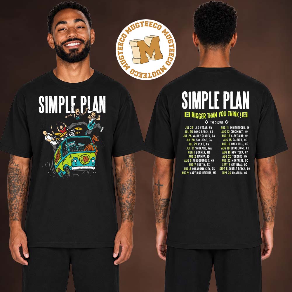 Simple Plan Lasvegas USA Bigger Than You Think Tour Scooby Doo Bus Two Sided Unisex T Shirt Simple Plan Lasvegas USA Bigger Than You Think Tour Scooby Doo Bus Two Sided Unisex T Shirt